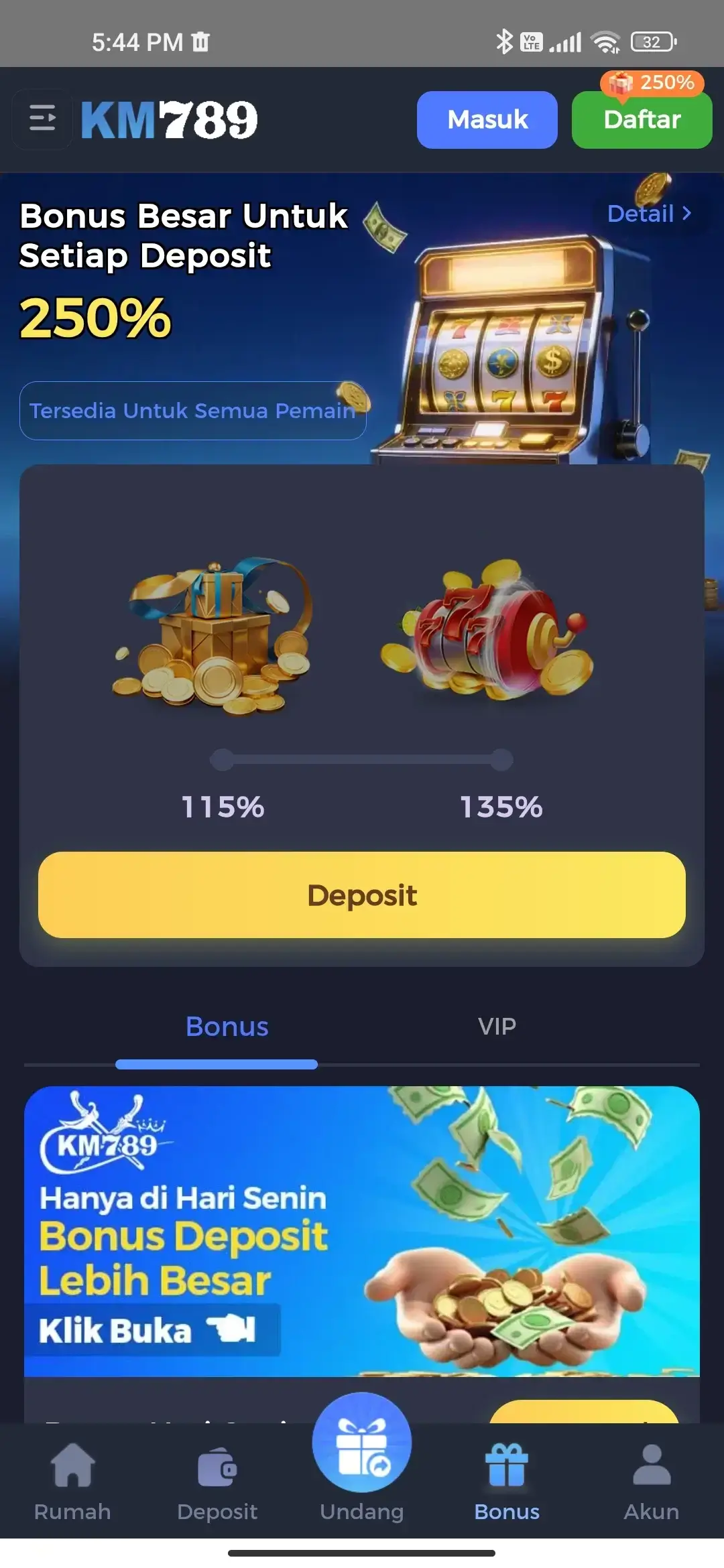 KM789 Halaman Bonus - Bonus deposit 250%
